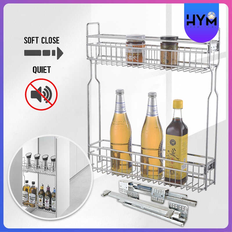 HYM 2 Layer Condiment Pull Out Basket Dish Rack for Stainless