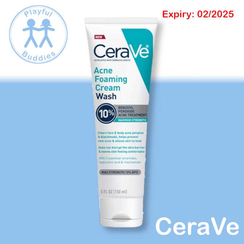 CeraVe Acne Foaming Cream Wash Face and Body Acne Wash with Benzoyl