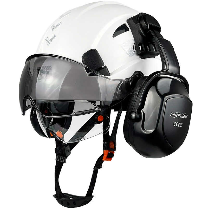 Construction Safety Helmet With Visor Built In Goggle Earmuffs For ...