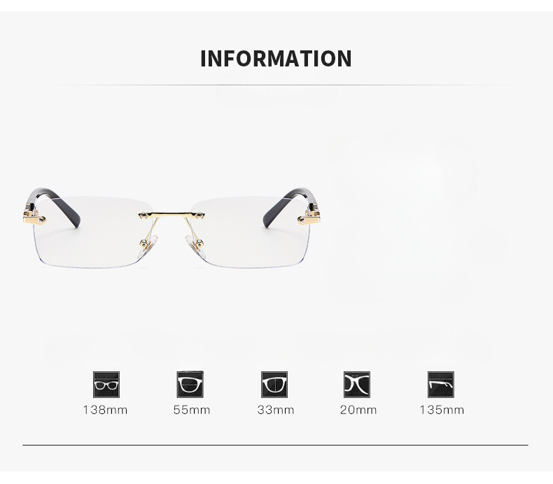 0~-400 new fashion photochromic frameless anti-blue myopic glasses Cut ...