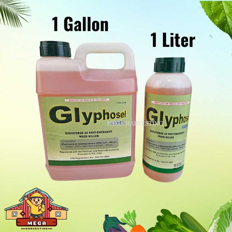 GLYPHOSEL 480SL GLYPHOSATE 1 LITER 1 GALLON HERBICIDE WEED LAWN GRASS