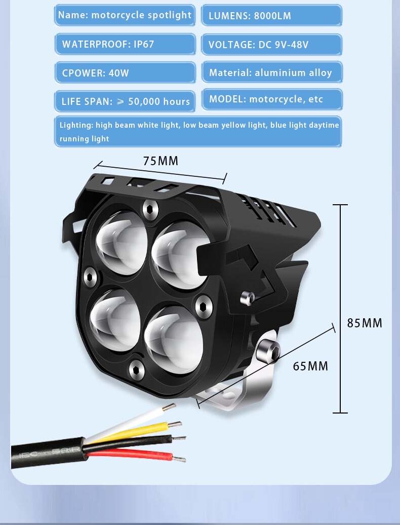 3inch Square Universal With Red/Blue DRL Spotlight Car Fog Lights LED ...