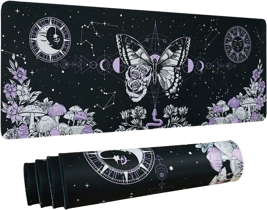 Aesthetic Butterfly Goth Gaming Mouse Pad XL Trippy Mushroom Moon