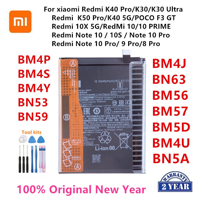 100 Orginal Bm4p Bm4s Bm4y Bn53 Bn59 Bm4j Bn63 Bm56 Bm57 Bm5d Bm4u Bn5a Battery For Xiaomi 1213