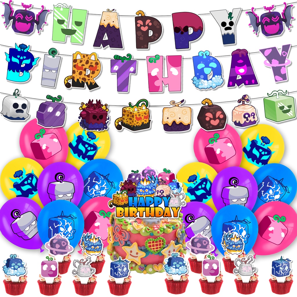 Roblox Blox Fruits Party Decorations Flag Balloon Cake Topper Birthday ...