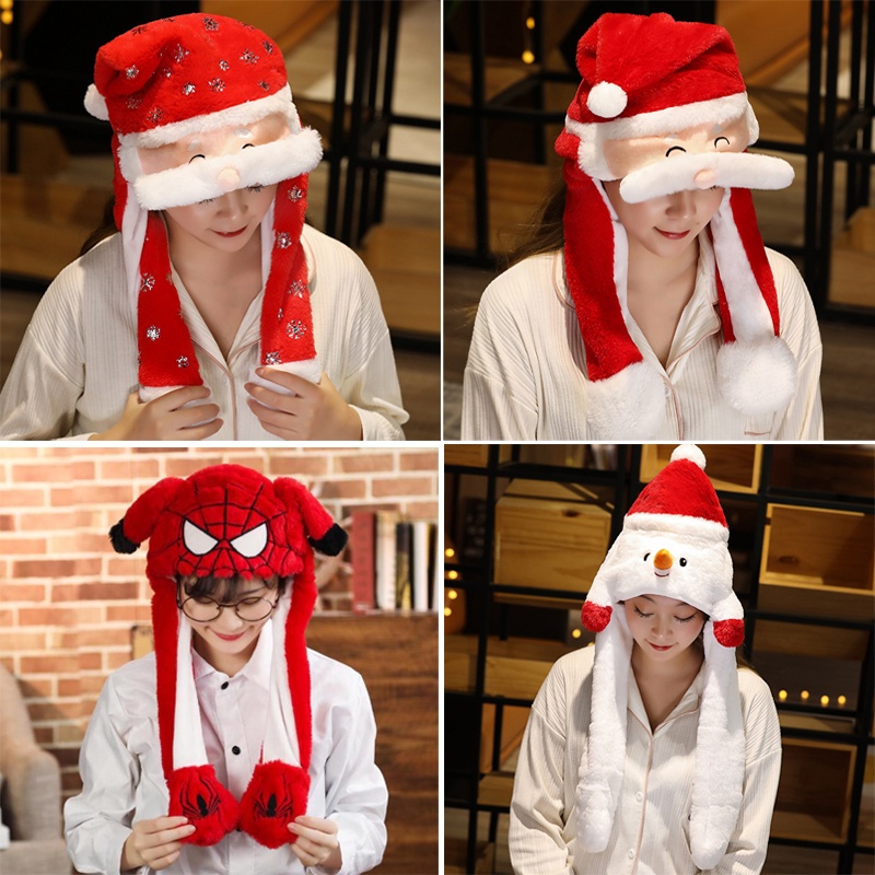Santa Hat Rabbit Ears Plush Sweet Cute Airbag Cap Ear can Move ...