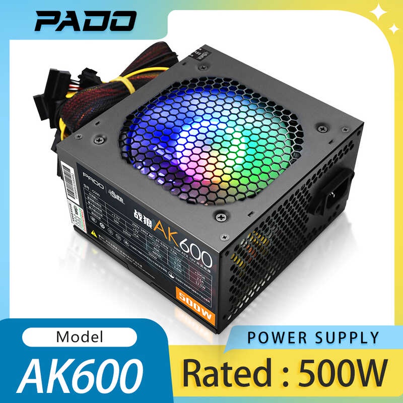 Aigo Ak 600 Pc Psu 500w Power Supply Unit Black Gaming Quiet Pado 120mm Rgb Fan 24pin 12v Atx