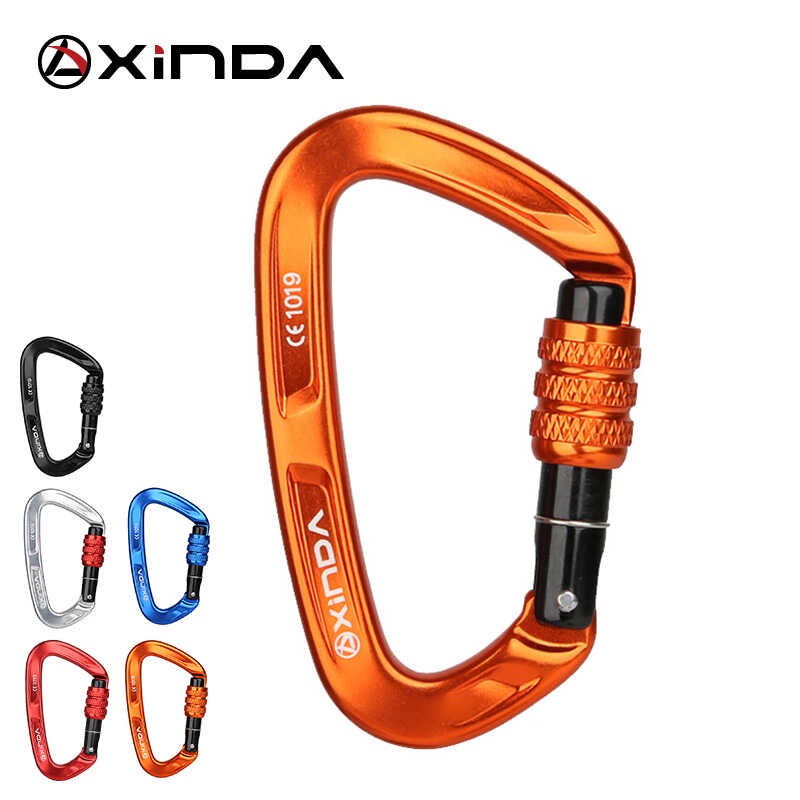 XINDA Rock Climbing Carabiner 25KN Security D-Shape Buckle Screw Lock ...