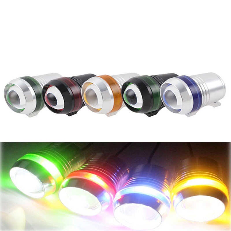 U3 Motorcycle Bullet LED Spot Fog Light – 30W White, Chrome Housing, Blue Ring