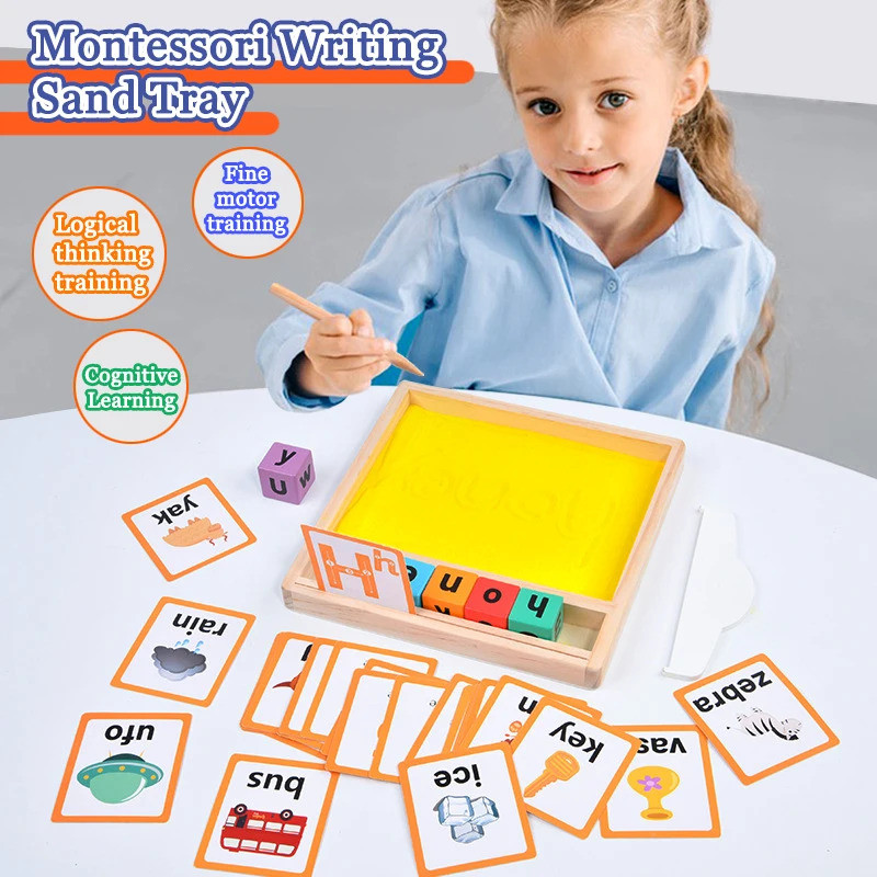 Montessori Teaching Aids Wooden Sandbox Letter Strokes Children's Sand ...