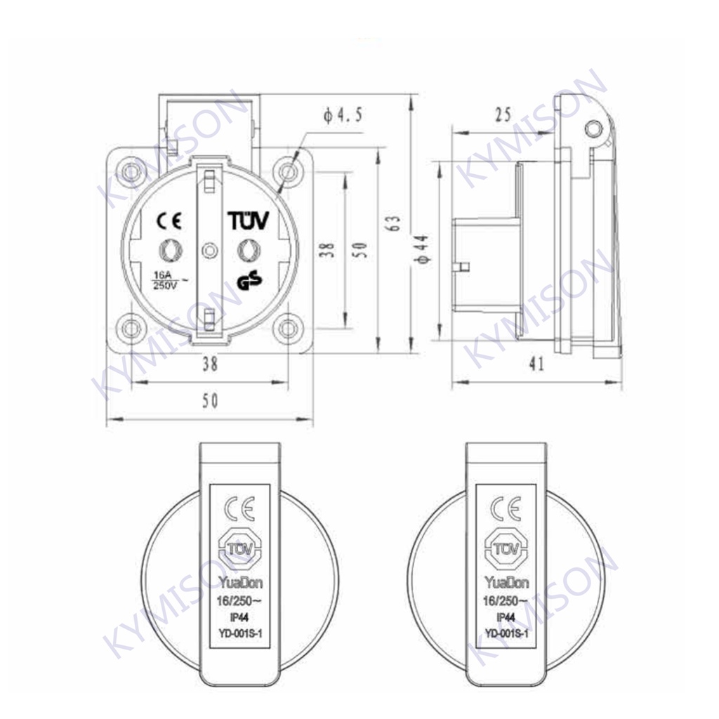 Germany France Waterproof Industrial Socket AC Power Socket EU ...