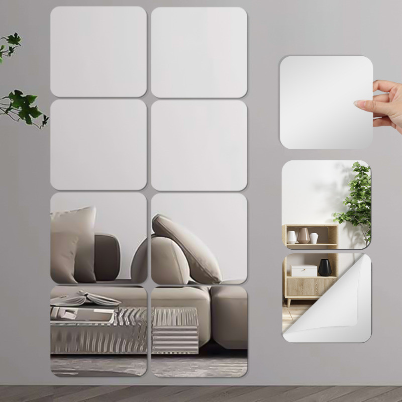15*15cm 3D Self-adhesive Mirror Stickers / Flexible Thicken DIY Art ...