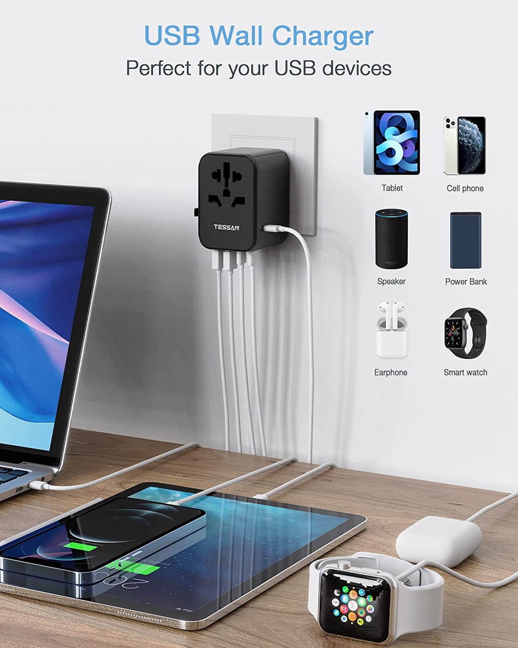 TESSAN 2500W Travel Adapter with USB+Type C,Essential for Traveling ...