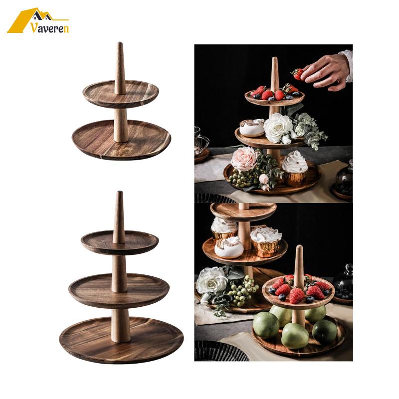 [Vaveren] Wooden Cupcake Stand Round Wood Cake Towers Fruit Snack