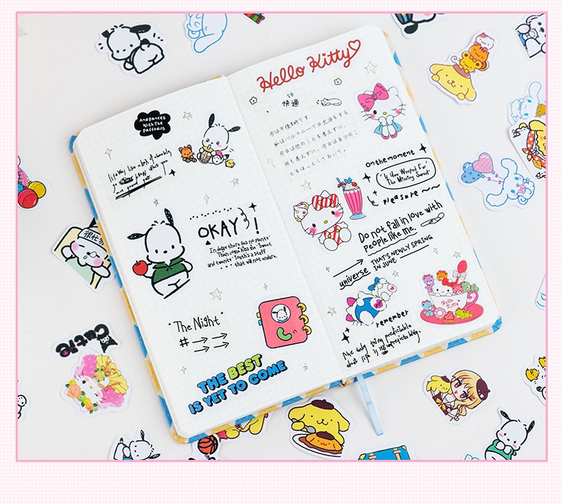 60Pcs/Box Sanrio Handbook Sticker Set Hello Kitty Kuromi Cinnamoroll ...
