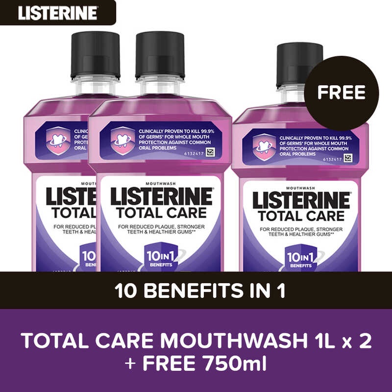 Listerine Total Care Mouthwash Family Bundle 1L x 2 FREE 750ml for