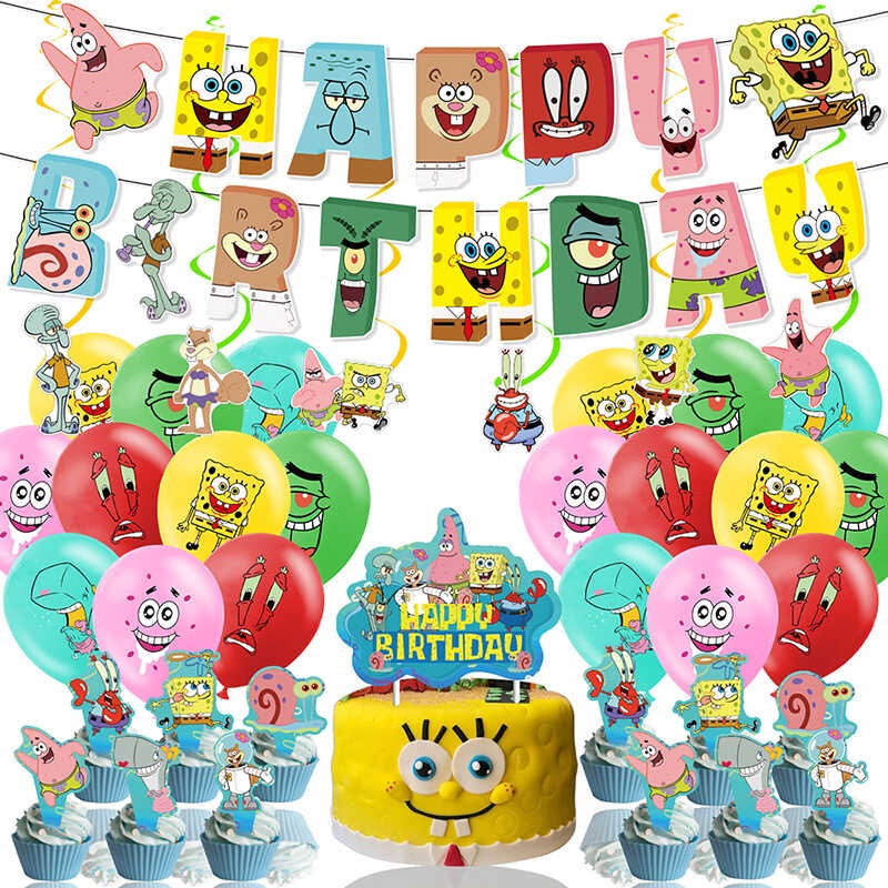 Spongebob Party Dressing - Patrick Star Birthday Flag Cake Ipasok Ang ...