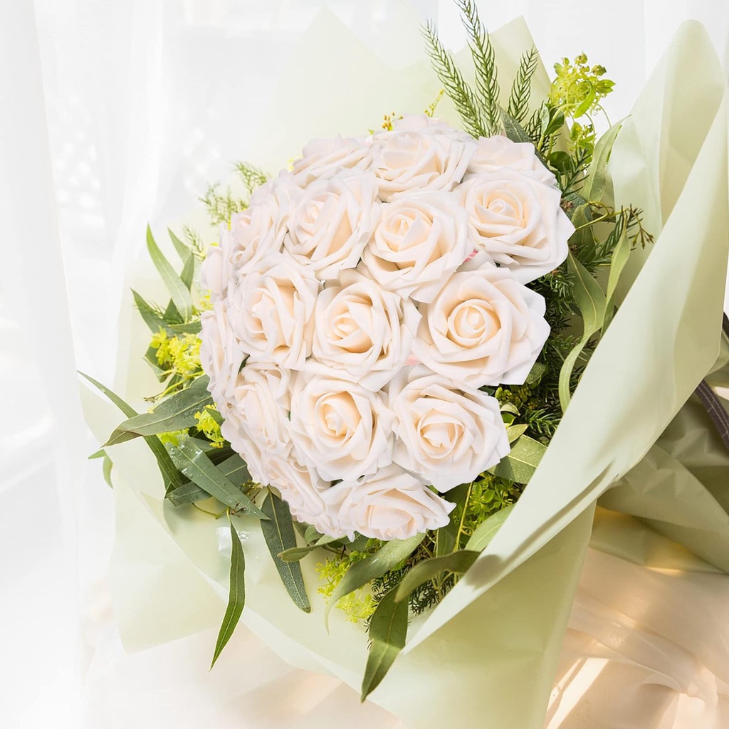 8cm Artificial Flowers PE Foam Rose Fake Flower with Stem Bride Bouquet ...