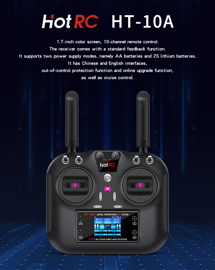 HOTRC HT-10A 2.4G 10CH RC Transmitter Mode1/Mode2/Mode3 Left/Right ...