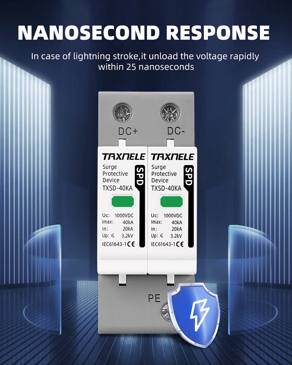 DC SPD Surge Protector 600V 800V 1000V 2P 40KA 60KA Voltage Protector ...