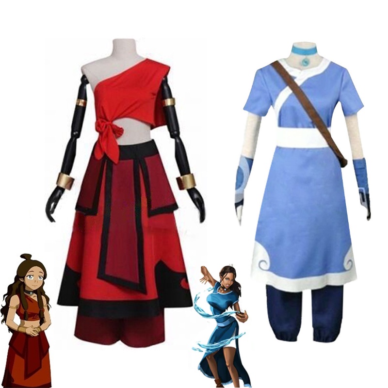 Anime Avatar The Last Airbender Cosplay Katara Fire Nation Cosplay Costume Red Uniform Adult 7012