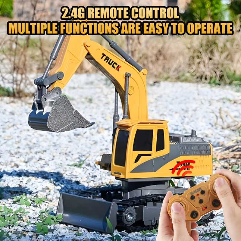 2.4Ghz Remote Control Backhoe Loader Excavator Double Batteries Toy Metal Shovel,9 Channel RC