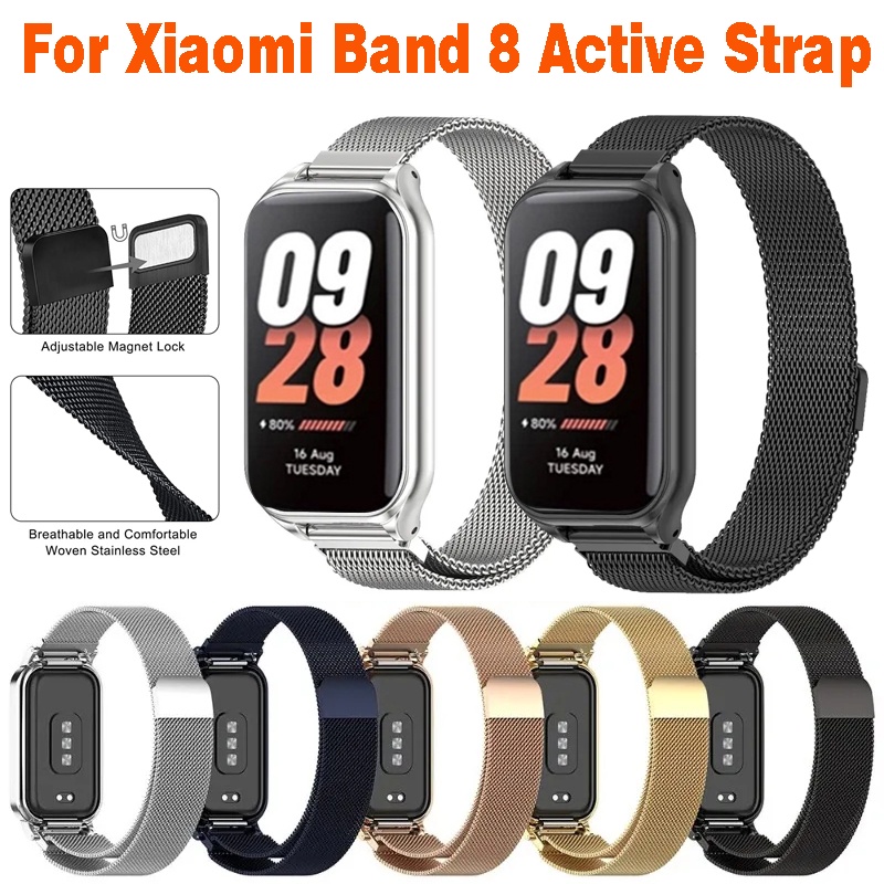 Xiaomi Mi Band 8 Active Smart Band8 Magnetic Metal strap for Xiaomi Mi Band  8 Active Magnetic Bracelet Protector For Mi Band 8 Active Watchband Cover