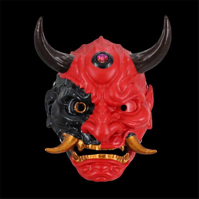 Traditional Japanese Oni Devil Prajna Resin Mask Demon Hannya Fancy Dress Cosplay Latex Mask 