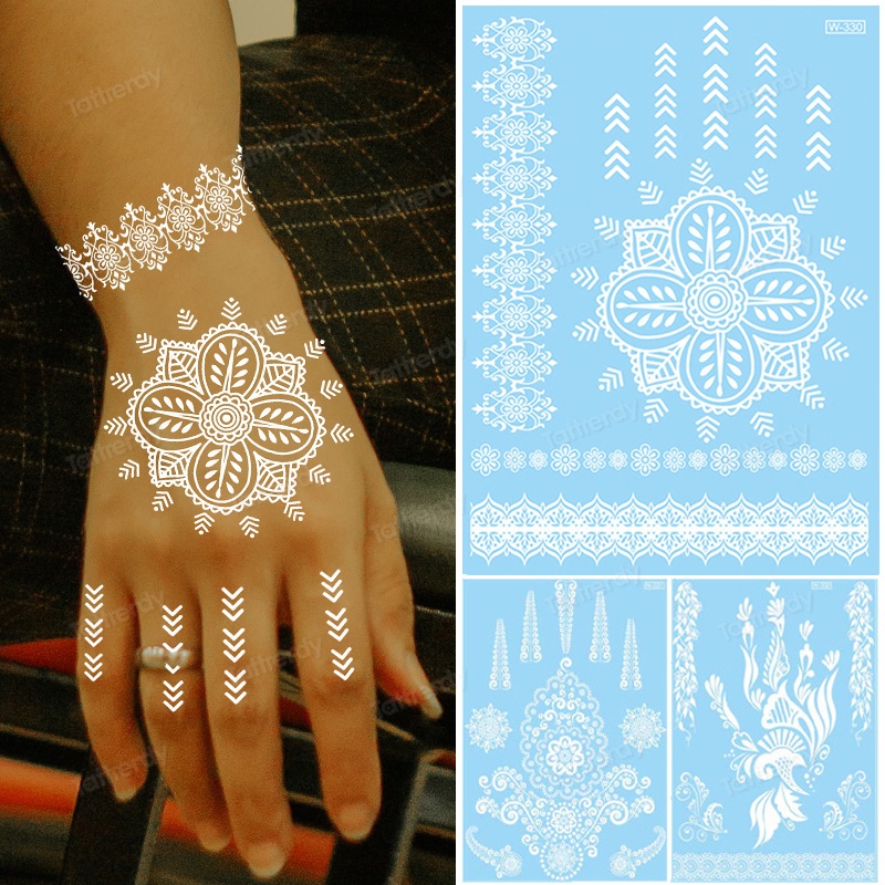 White Henna Tattoo Stickers Hand Foot Flower Lace Indian Temporary