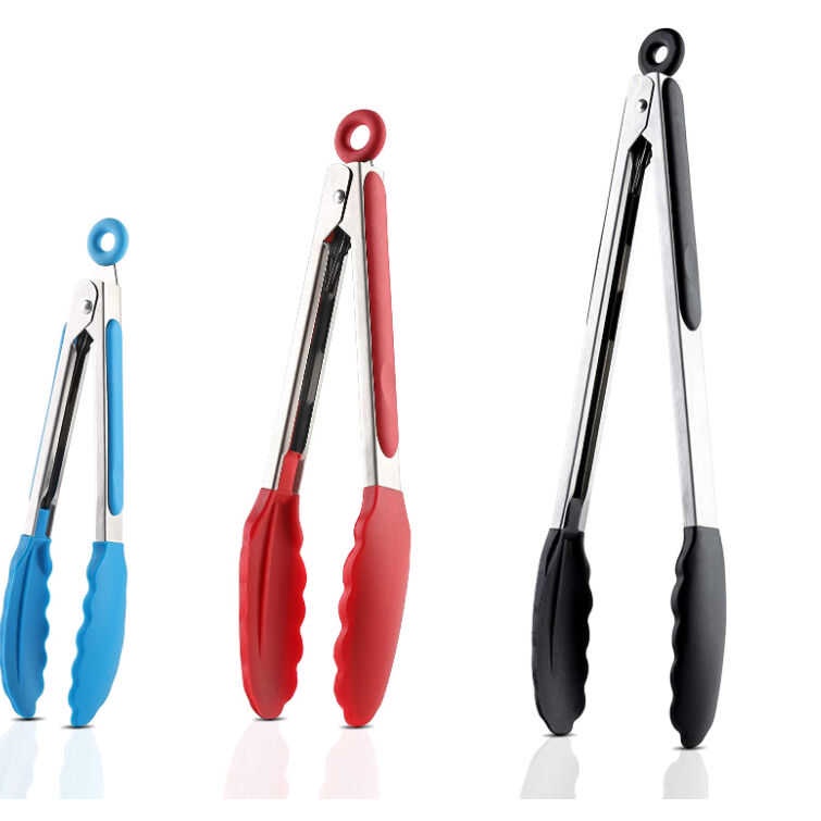Kitchen Tongs Set 3 Stainless Steel Food Clip Gamit Ang Silicon Tips