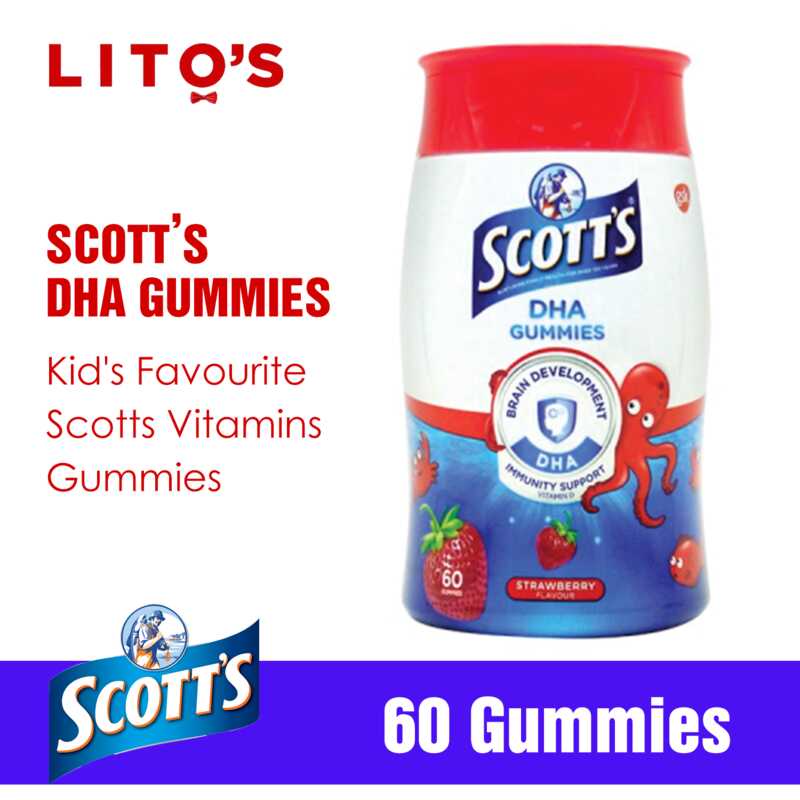 Scotts DHA Gummies Strawberry 60 Gummies Rich Vitamin C, scotts