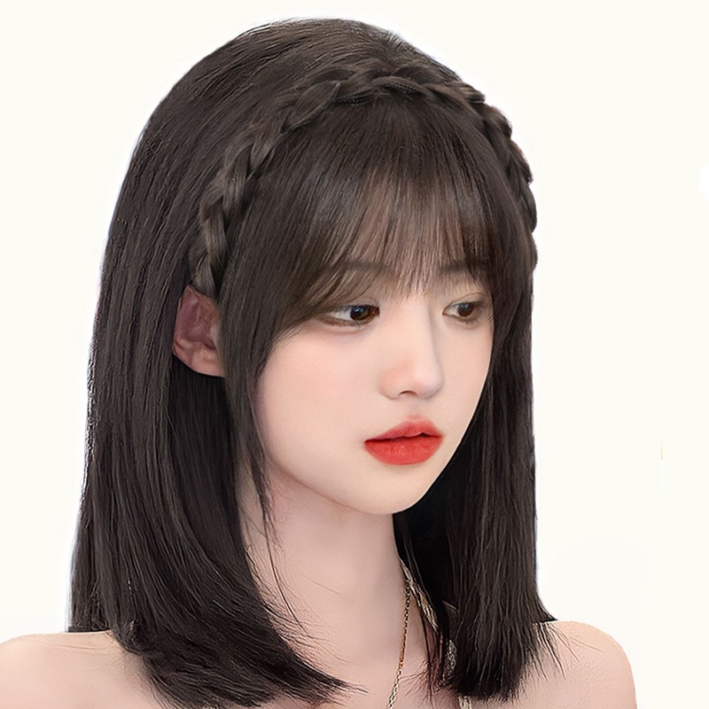 Synthetic bangs wig with extended hair extensions, Women's wigs, bangs ...