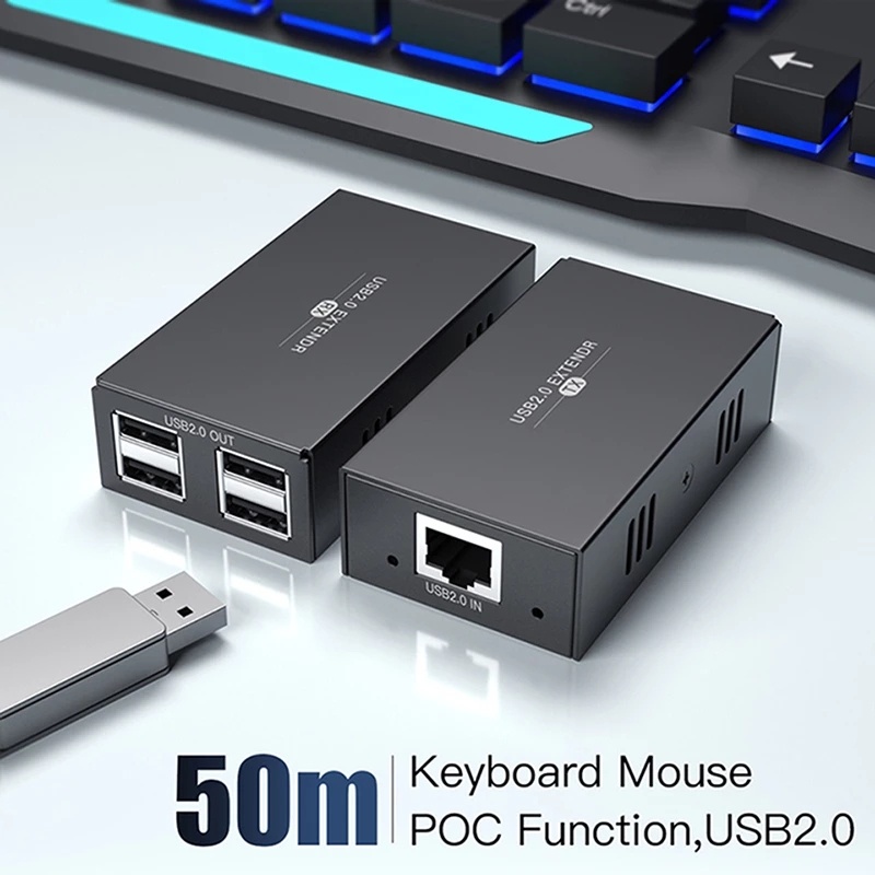 50M USB Extender 4-Port USB2.0 over Ethernet Cat5e/6/7 Cable USB to ...