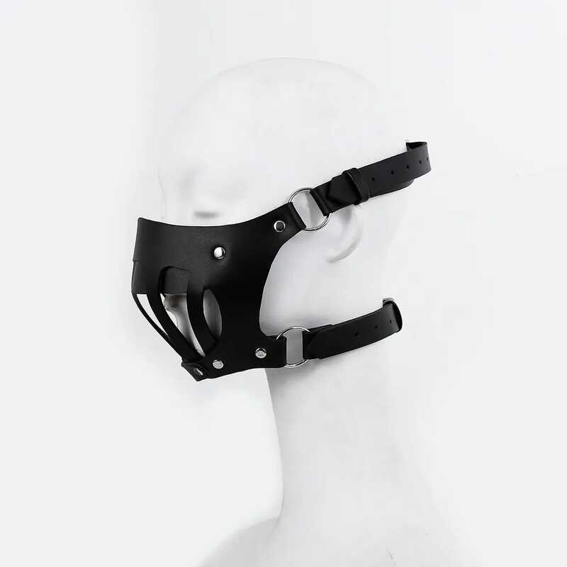 [Safety & Health]Leather Half Face Muzzle Mask Mouth Restraint BDSM ...