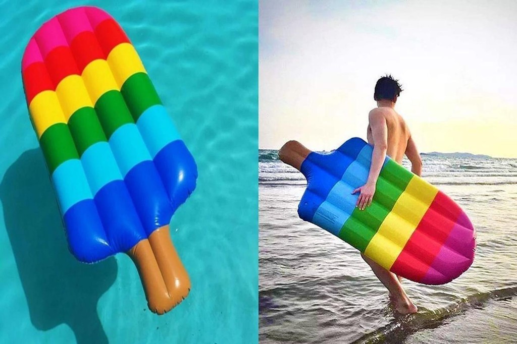 Inflatable Float Row Foldable Pool Float Rainbow Ice Cream Pool Float ...
