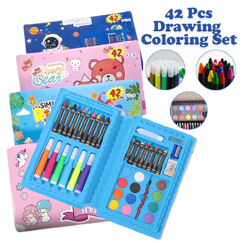 Kaki Jimat 42 Pcs Drawing Coloring Stationery Set Box for Kids Birthday ...