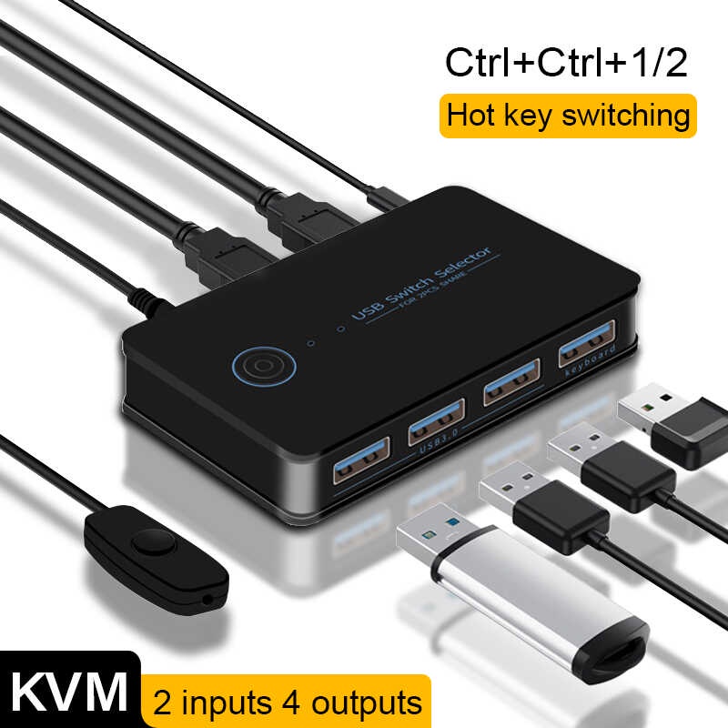 KVM USB 3. 0 Switch Hotkey Switch 2 In 4 Out USB Hub Shortcut Key