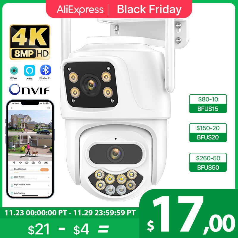 Outdoor Wireless Security IP 4K 8MP HD Dual Lens External Wifi PTZ ...