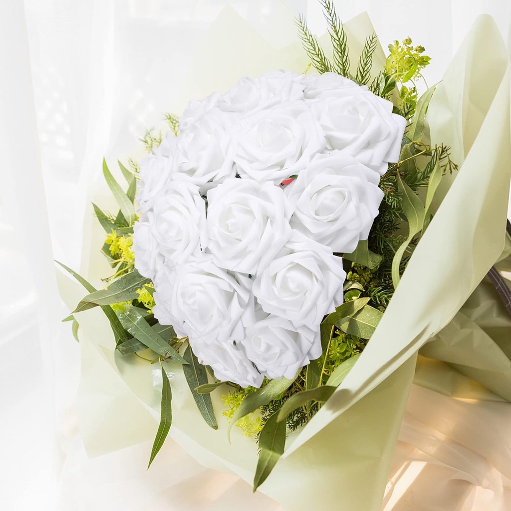 8cm Artificial Flowers PE Foam Rose Fake Flower with Stem Bride Bouquet ...