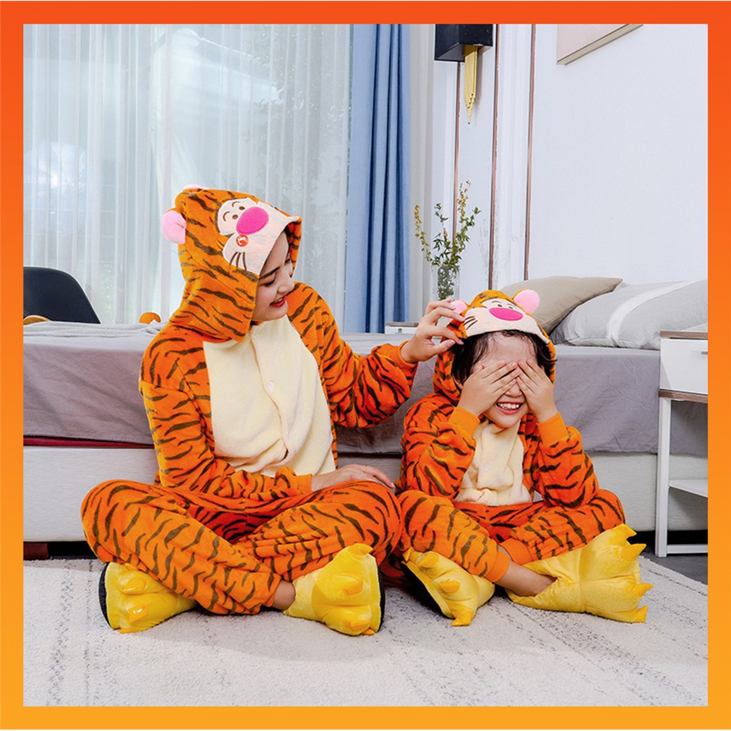 Adults Kids Pajamas Women Men Flannel Sleepwear Cute Jumping Tiger ...