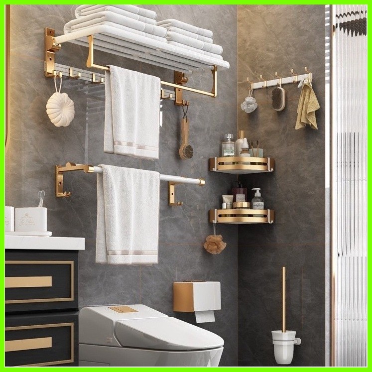 ♟ Golden Towel rack bathroom organizer towel rack toilet rack wall ...