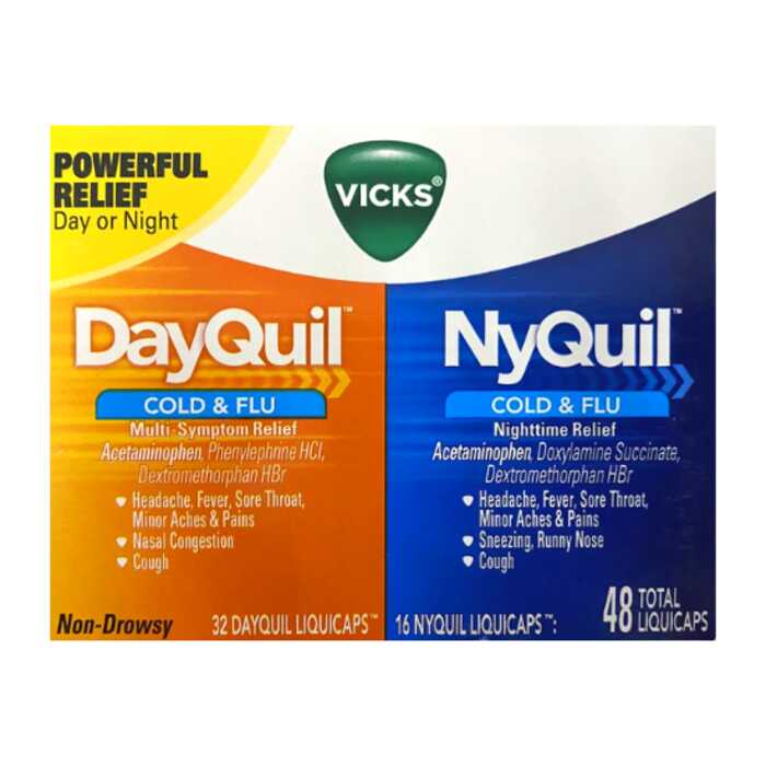 Vicks Dayquil & Nyquil Cold & Flu Multi-Symptom Relief 32 Dayquil & 16 ...