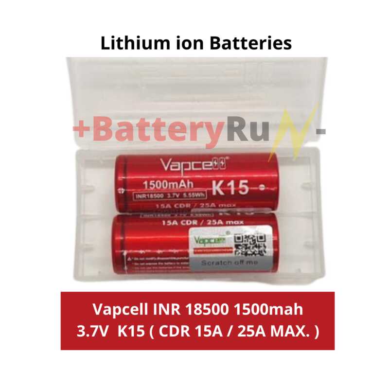 Brt 2 Pcs 18500 Rechargeable Battery Lithium Ion Vapcell K15 Inr 1500mah 15a Cdr 25a Max For 3146