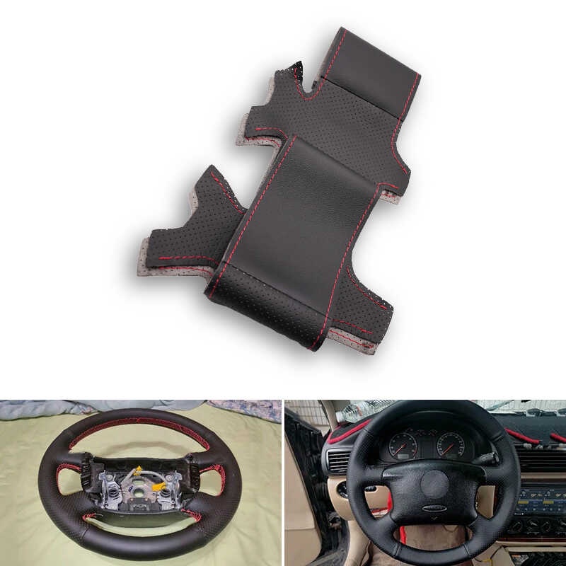 Hand-Sewn Leather Steering Wheel Cover With Red Line For Honda Civic 8th Gen 2005-2011 – Black Microfiber