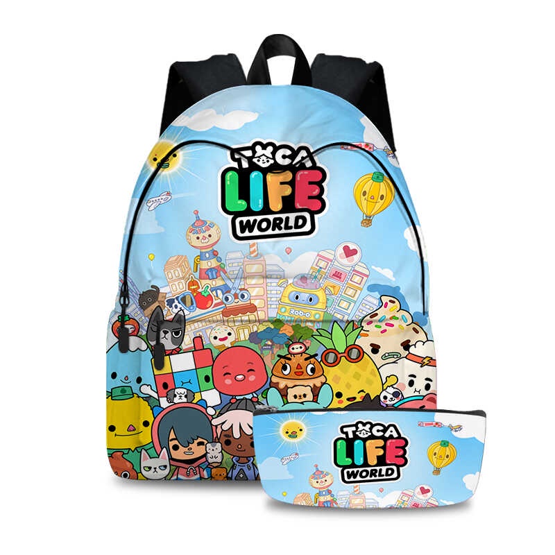 Toca Life World Kids Backpack 2Pcs Set Cartoon Print Bookbag Boys