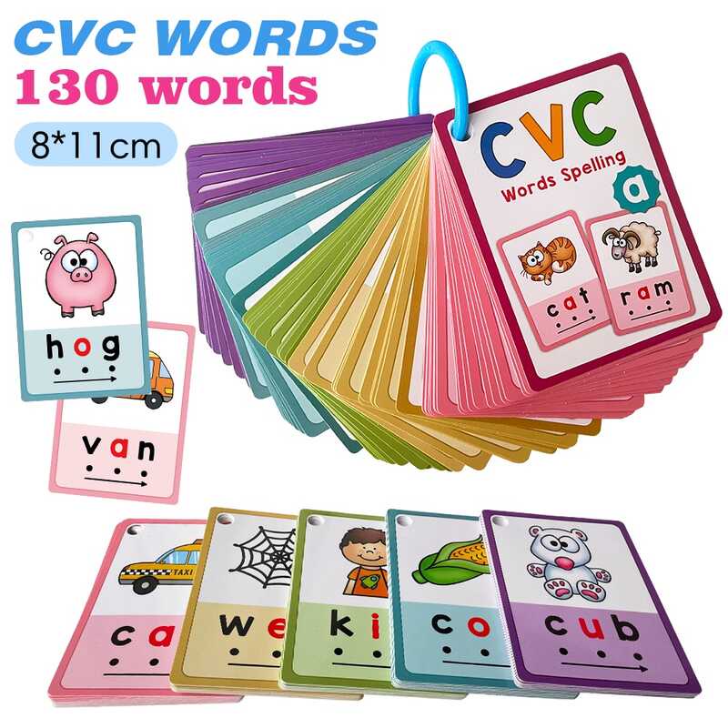 65 Cards 130 Words CVC Sight Words Flashcards Educational Learning ...