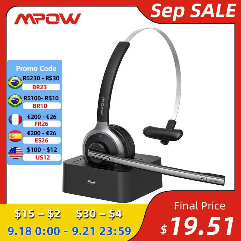 Mpow M5 Pro Bluetooth 5.0 Headphones With Mic Charging Base Wireless ...