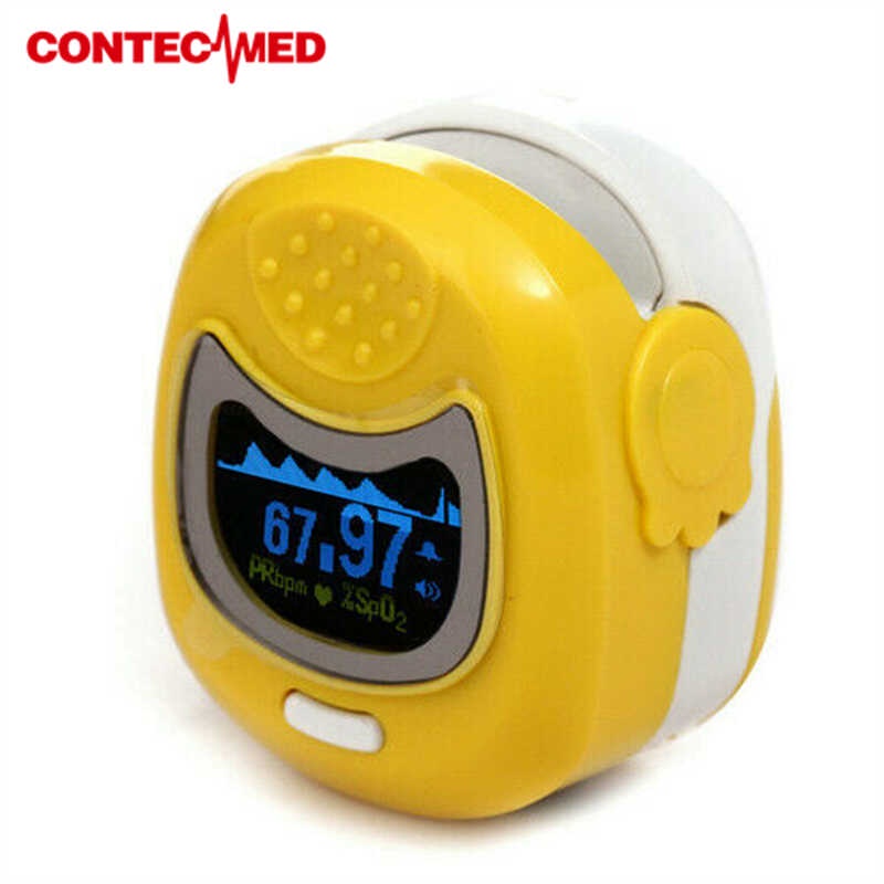 CONTECMED CMS50QB OLED Screen Yellow Pediatric Finger Pulse Oximeter ...