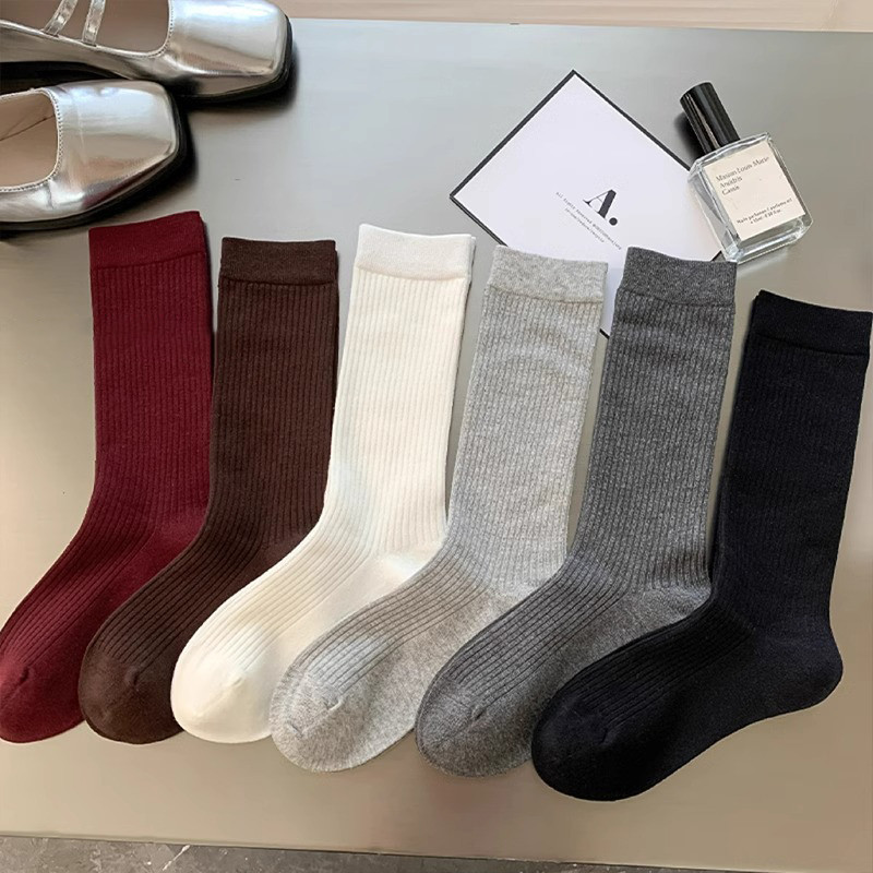 Ancola Red Socks Women Pure Cotton Mid Tube Socks Vertical Stripes ...