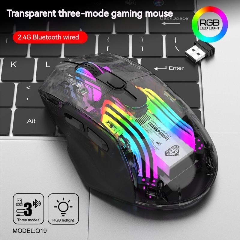 Computer Mouse 2.4G Bluetooth Mouse Transparent Three-mode Gaming Mouse ...